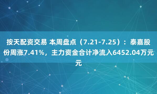 按天配资交易 本周盘点（7.21-7.25）：泰嘉股份周涨7.41%，主力资金合计净流入6452.04万元